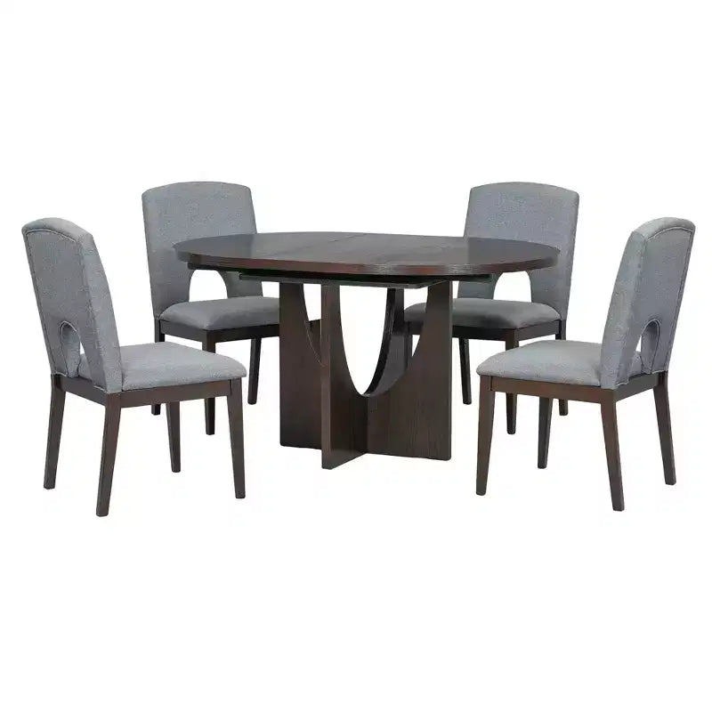 Set da pranzo rotondo allungabile da 5 pezzi per 4 persone, Espresso/Noce