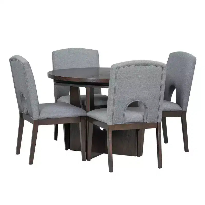 Set da pranzo rotondo allungabile da 5 pezzi per 4 persone, Espresso/Noce