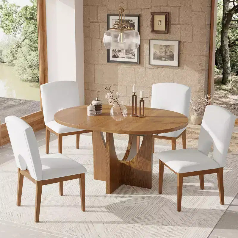 Set da pranzo rotondo allungabile da 5 pezzi per 4 persone, Espresso/Noce