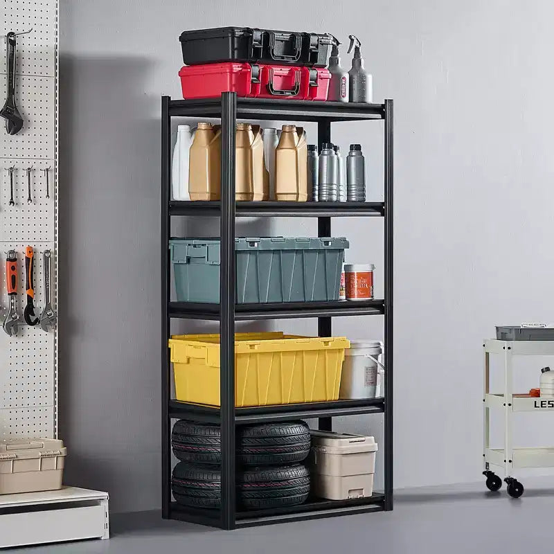 Scaffalatura a 5 Ripiani in Acciaio Nero, 40,6 cm P x 81,3 cm L x 160 cm A, Regolabile, 1–2 Persone