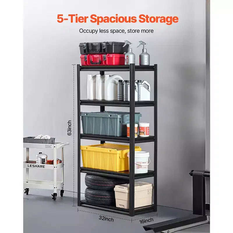 Scaffalatura a 5 Ripiani in Acciaio Nero, 40,6 cm P x 81,3 cm L x 160 cm A, Regolabile, 1–2 Persone