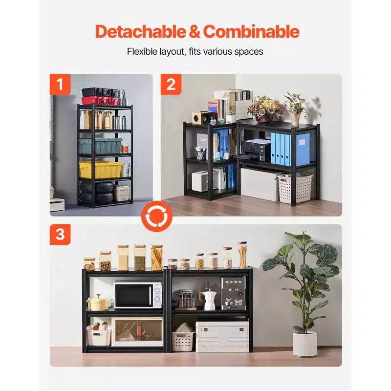 Scaffalatura a 5 Ripiani in Acciaio Nero, 40,6 cm P x 81,3 cm L x 160 cm A, Regolabile, 1–2 Persone