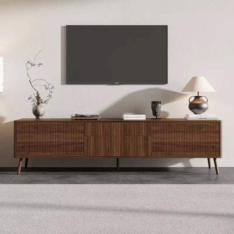 70 Modern Fluted TV Stand for TVs up to 80, Entertainment Center with Storage, Solid Wood Legs Media Console for Living Room-Panipeachy