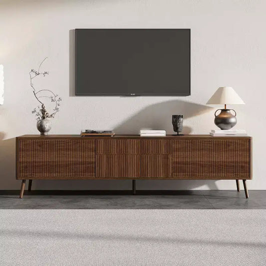 70 Modern Fluted TV Stand for TVs up to 80, Entertainment Center with Storage, Solid Wood Legs Media Console for Living Room-Panipeachy