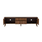 Mobile TV a 2 ante con scanalature bianche per TV fino a 80", consolle multimediale da 70,8" con cassetti e gambe in legno