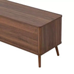 Mobile TV a 2 ante con scanalature bianche per TV fino a 80", consolle multimediale da 70,8" con cassetti e gambe in legno