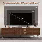 Mobile TV a 2 ante con scanalature bianche per TV fino a 80", consolle multimediale da 70,8" con cassetti e gambe in legno