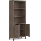 Libreria transizionale in legno massello marrone scuro con contenitore, 5 ripiani, 2 ante, montaggio da 1 persona
