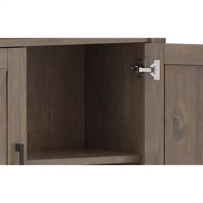 Libreria transizionale in legno massello marrone scuro con contenitore, 5 ripiani, 2 ante, montaggio da 1 persona