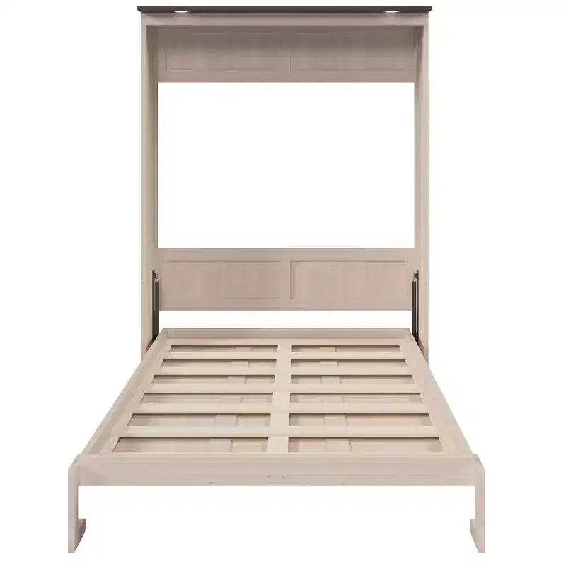 Letto a scomparsa matrimoniale beige con luce a LED, letto a parete con armadietto per 1-2 persone