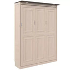 Letto a scomparsa matrimoniale beige con luce a LED, letto a parete con armadietto per 1-2 persone