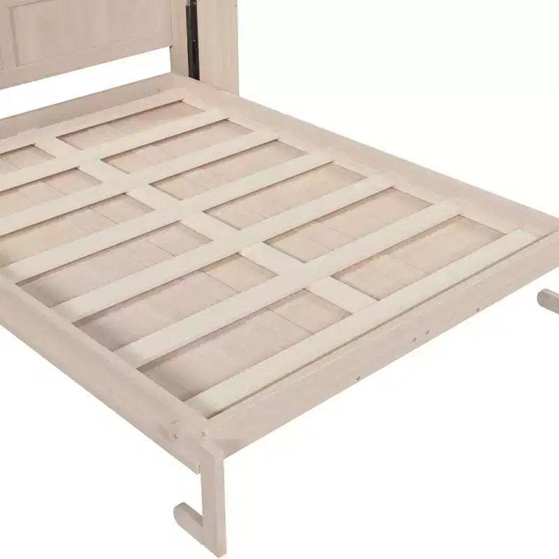 Letto a scomparsa matrimoniale beige con luce a LED, letto a parete con armadietto per 1-2 persone