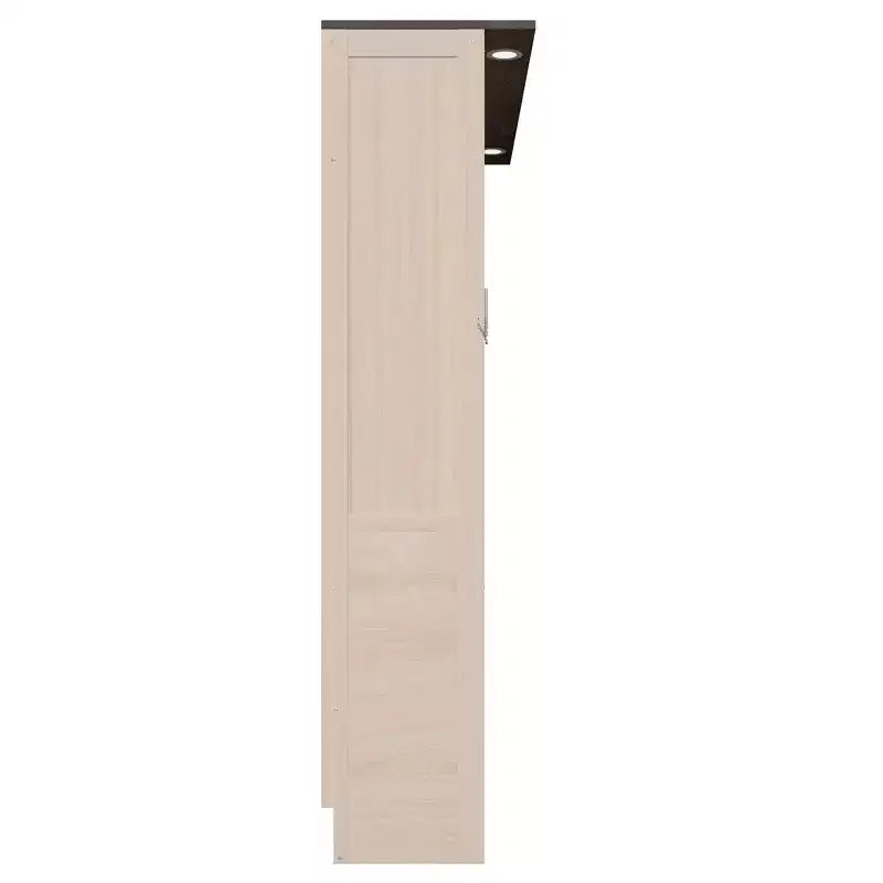 Letto a scomparsa matrimoniale beige con luce a LED, letto a parete con armadietto per 1-2 persone