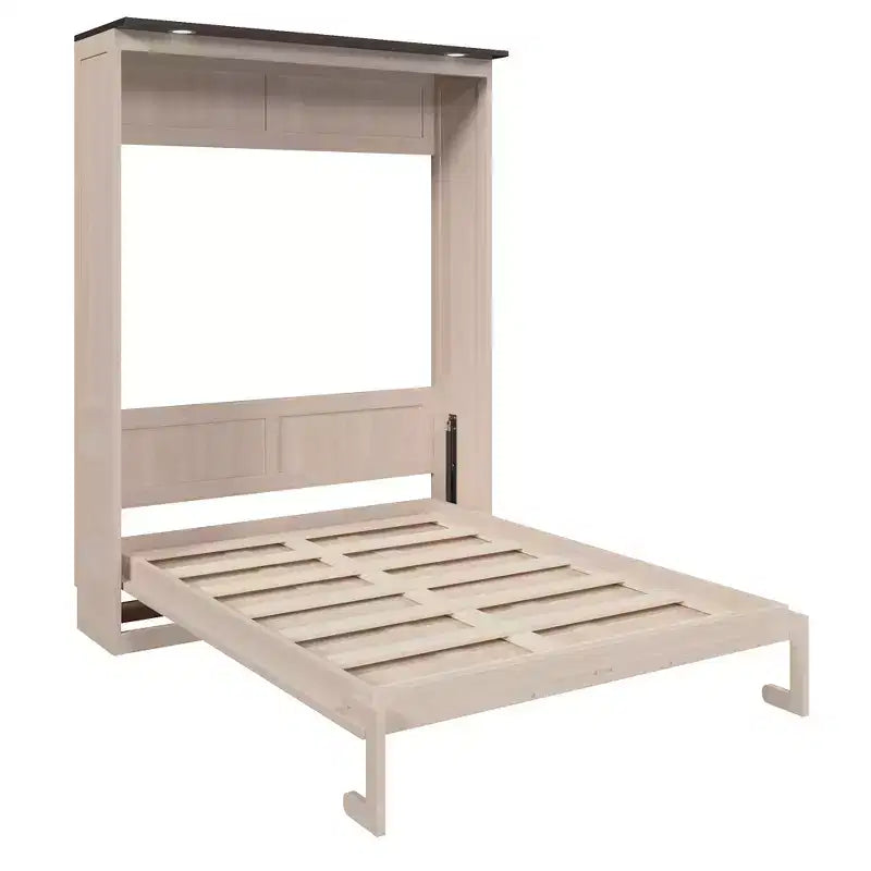 Letto a scomparsa matrimoniale beige con luce a LED, letto a parete con armadietto per 1-2 persone