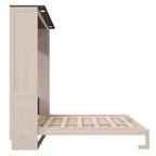 Letto a scomparsa matrimoniale beige con luce a LED, letto a parete con armadietto per 1-2 persone