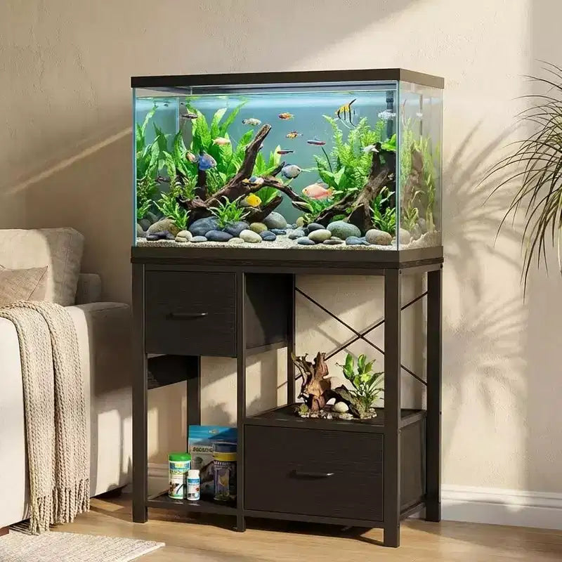 Mobile per acquario Black/Fiery Clouds in metallo e legno con 2 cassetti, per acquari da 75-110 litri, montaggio da 1 persona