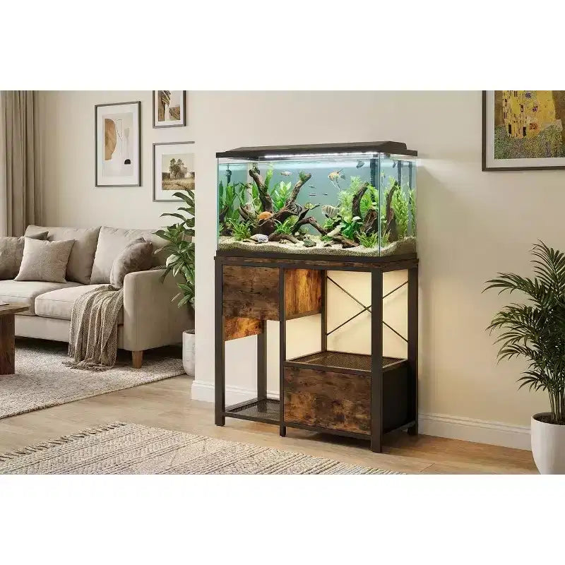 Mobile per acquario Black/Fiery Clouds in metallo e legno con 2 cassetti, per acquari da 75-110 litri, montaggio da 1 persona