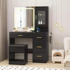 Vanity Desk with Mirror, Modern Makeup Dressing Table, Storage Stool, 4 Drawers, Vanities with Vanity Mirror