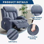 Poltrona Reclinabile Girevole Oversize Blu/Marrone con Funzione Calore e Massaggio, Posto Singolo
