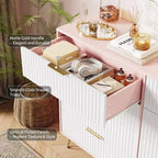 Cassettiera a 8 cassetti con scanalature, Nero/Naturale/Rosa/Bianco, Contenitore in legno per 1