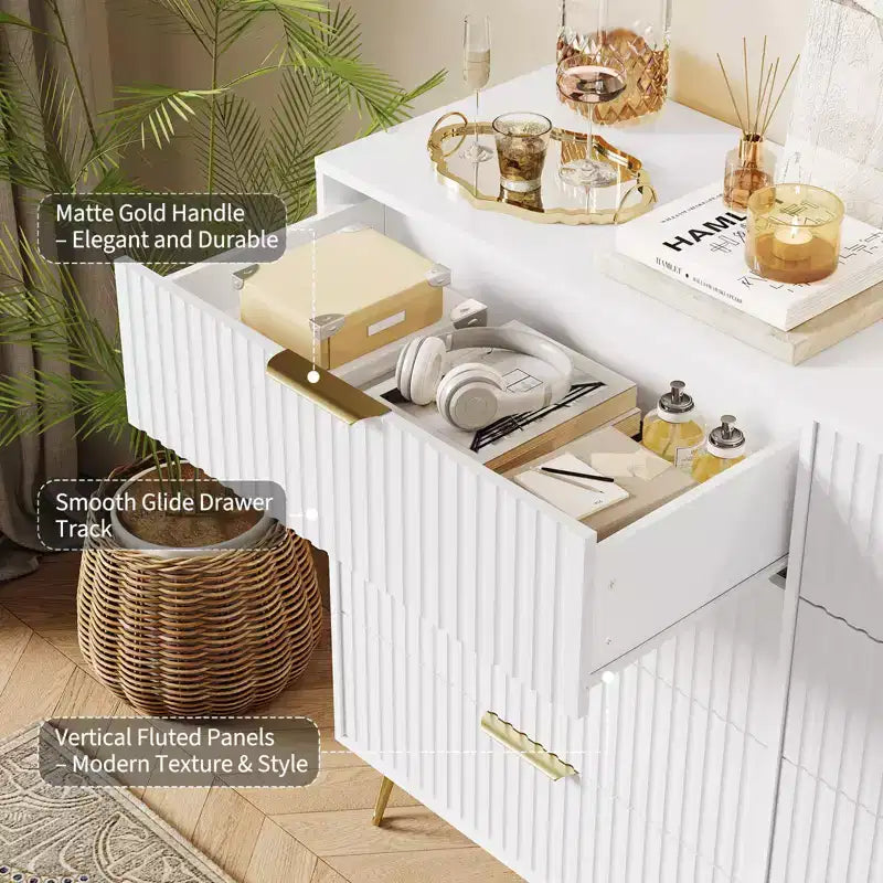 Cassettiera a 8 cassetti con scanalature, Nero/Naturale/Rosa/Bianco, Contenitore in legno per 1
