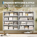 Cassettiera a 8 cassetti con scanalature, Nero/Naturale/Rosa/Bianco, Contenitore in legno per 1