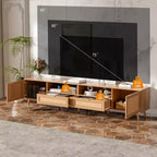Mobile TV a 2 ante e 2 cassetti in rattan naturale, per TV fino a 90"