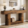 Tavolo Consolle Rustico Mix Brown, Base a U a 2 Livelli, 1 Pezzo
