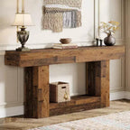 Tavolo Consolle Rustico Mix Brown, Base a U a 2 Livelli, 1 Pezzo