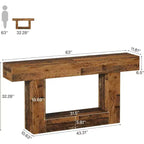Tavolo Consolle Rustico Mix Brown, Base a U a 2 Livelli, 1 Pezzo