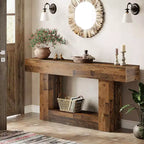 Tavolo Consolle Rustico Mix Brown, Base a U a 2 Livelli, 1 Pezzo