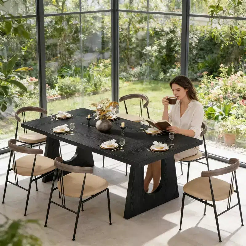 Tavolo da pranzo rettangolare nero, 6-8 posti