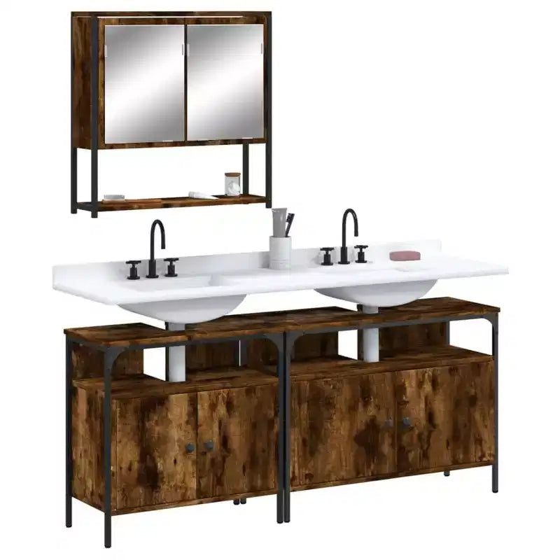 Mobile bagno sospeso 3 pezzi in rovere nero/fumé, per un utente