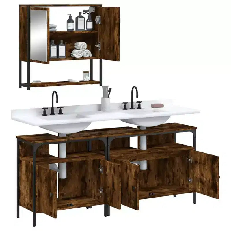 Mobile bagno sospeso 3 pezzi in rovere nero/fumé, per un utente