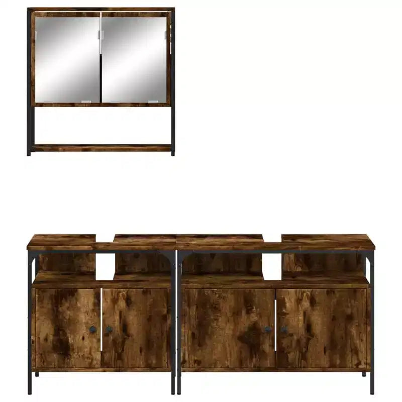 Mobile bagno sospeso 3 pezzi in rovere nero/fumé, per un utente