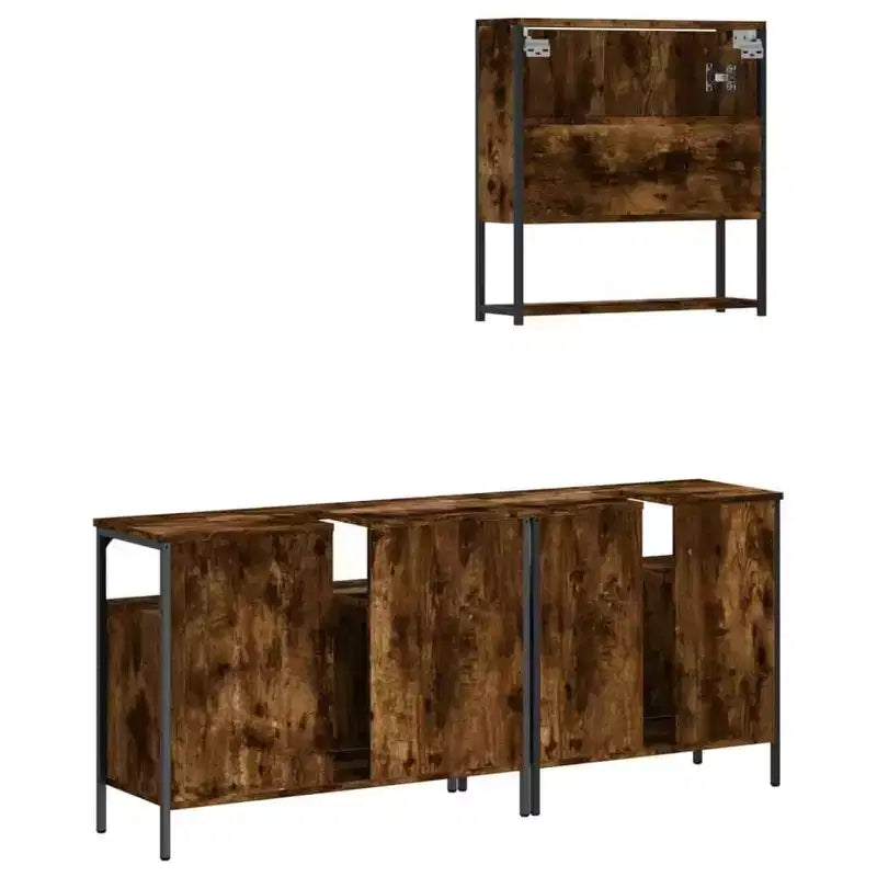 Mobile bagno sospeso 3 pezzi in rovere nero/fumé, per un utente