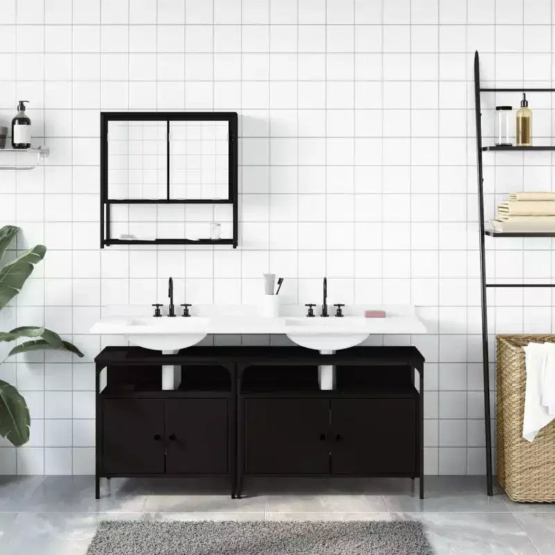 Mobile bagno sospeso 3 pezzi in rovere nero/fumé, per un utente