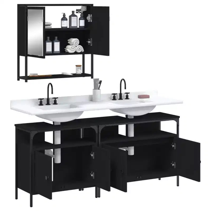 Mobile bagno sospeso 3 pezzi in rovere nero/fumé, per un utente