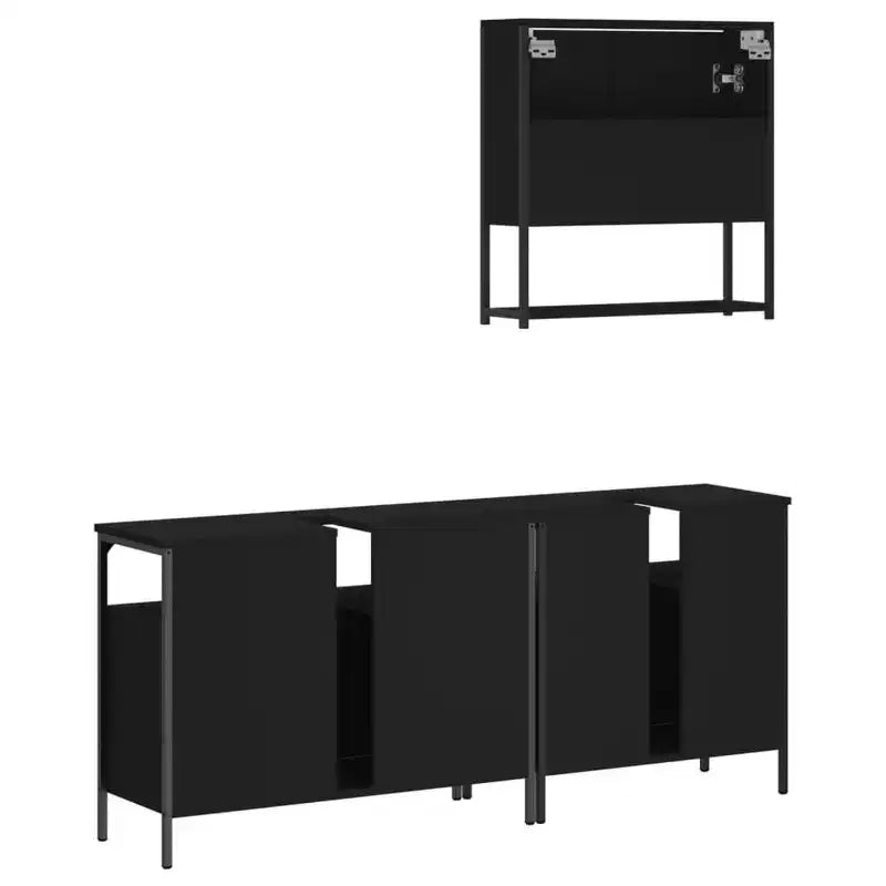 Mobile bagno sospeso 3 pezzi in rovere nero/fumé, per un utente