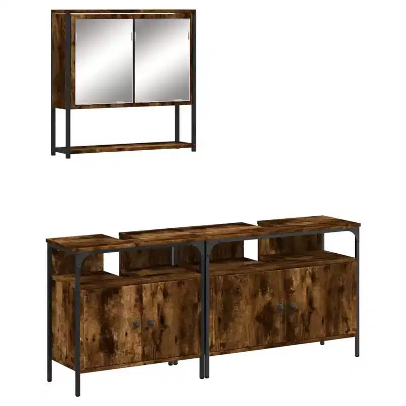 Mobile bagno sospeso 3 pezzi in rovere nero/fumé, per un utente