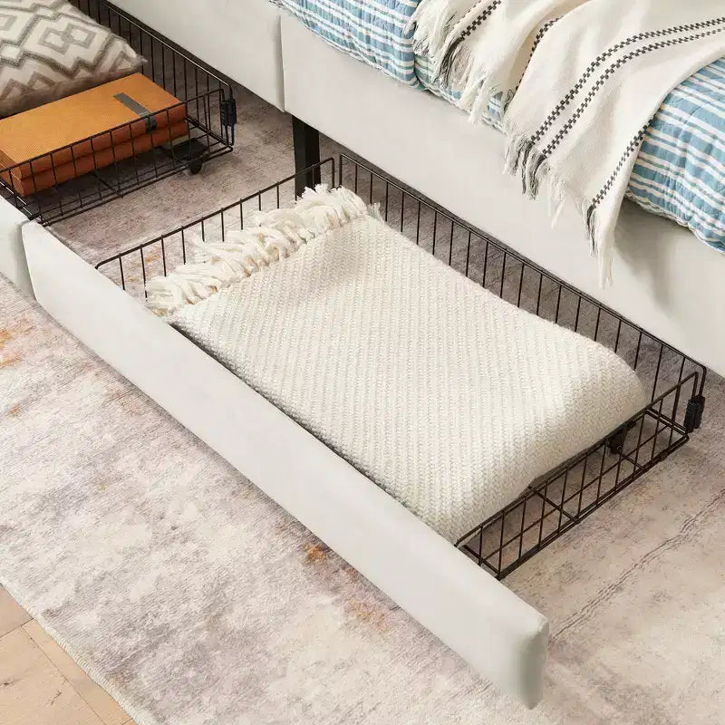 Divano-Letto in Velluto Beige/Nero con 2 Cassetti Sotto Letto, Singolo/Matrimoniale, 1–2 Persone