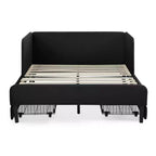 Divano-Letto in Velluto Beige/Nero con 2 Cassetti Sotto Letto, Singolo/Matrimoniale, 1–2 Persone