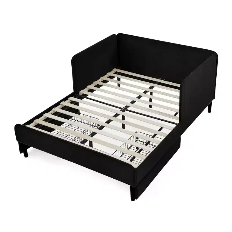 Divano-Letto in Velluto Beige/Nero con 2 Cassetti Sotto Letto, Singolo/Matrimoniale, 1–2 Persone