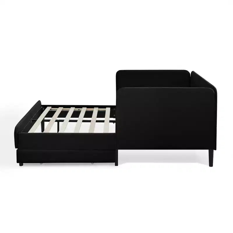 Divano-Letto in Velluto Beige/Nero con 2 Cassetti Sotto Letto, Singolo/Matrimoniale, 1–2 Persone