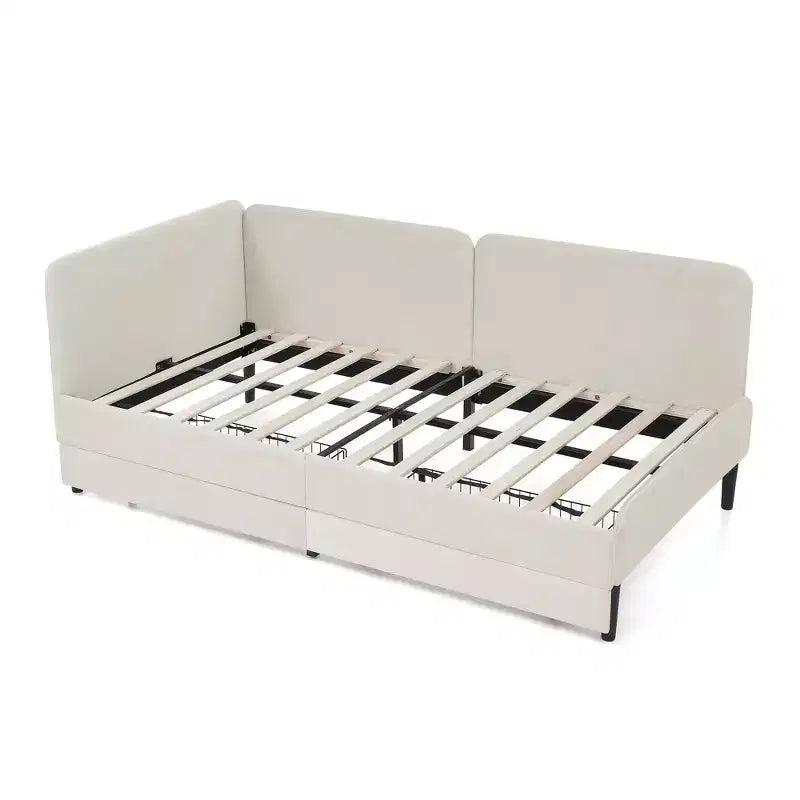 Divano-Letto in Velluto Beige/Nero con 2 Cassetti Sotto Letto, Singolo/Matrimoniale, 1–2 Persone