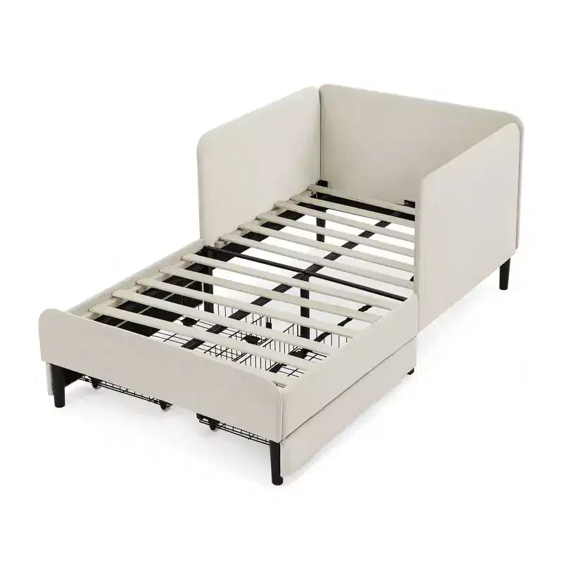 Divano-Letto in Velluto Beige/Nero con 2 Cassetti Sotto Letto, Singolo/Matrimoniale, 1–2 Persone