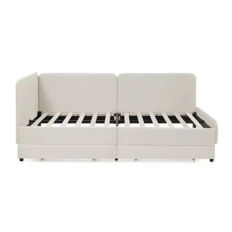 Divano-Letto in Velluto Beige/Nero con 2 Cassetti Sotto Letto, Singolo/Matrimoniale, 1–2 Persone