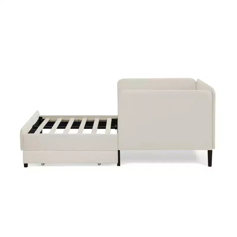 Divano-Letto in Velluto Beige/Nero con 2 Cassetti Sotto Letto, Singolo/Matrimoniale, 1–2 Persone