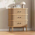 3-Drawer Mid Century Dresser, Wood Chest with Wicker Fronts & Black Handles for Bedroom, Oak