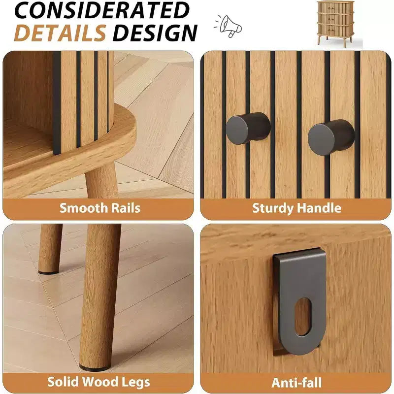 Mobile con ante scorrevoli in rovere naturale, credenza contenitore a 3 scomparti per 1